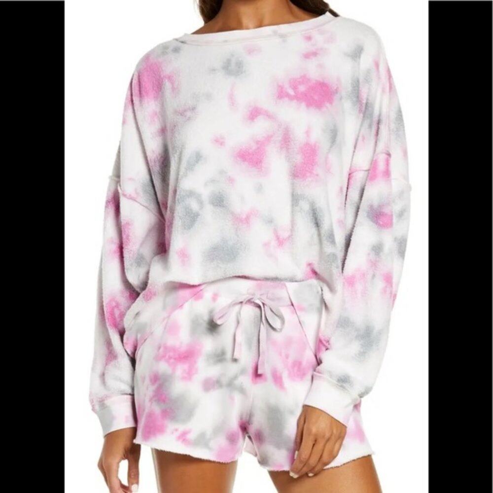 Free People Kelly Washed Tie Dyed Short Sweatshirt Set Size XS NEW